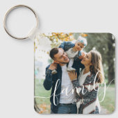 Porte-clés Élégant Script "Famille" Photo personnalisée (Recto)