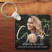 Porte-clés Élégant Script Grad Photo Graduée (Recto)