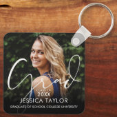 Porte-clés Élégant Script Grad Photo Graduée (Verso)