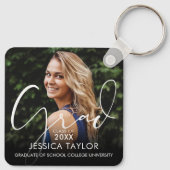 Porte-clés Élégant Script Grad Photo Graduée (Dos)