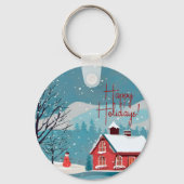 Porte-clés Elégant Snowfall Festival Happy Holidays Circle (Recto)