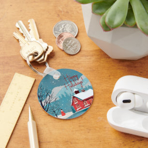 Porte-clés Elégant Snowfall Festival Happy Holidays Circle