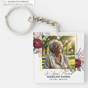 Porte-clés Élégant souvenir de deuil avec photo de pivoines