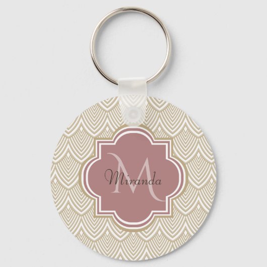 Porte-clés Élégant Tan Arched Scallops Mauve Monogramme Nom (Recto)
