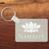 Porte-clés Élégant Taupe Herringbone Namaste Blanc Lotus (Verso)