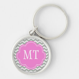 Porte-clés Élégant, tendance, monogramme chevron gris classiq