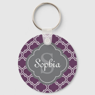 Porte-clés Élégant Trellis violet gris Monogramme