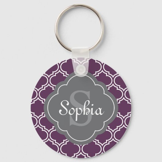 Porte-clés Élégant Trellis violet gris Monogramme (Recto)