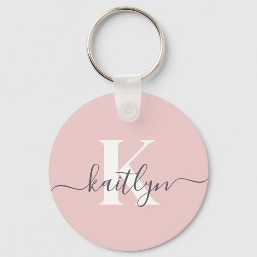 Porte-clés Élégant violet rose gris script Monogramme (Recto)