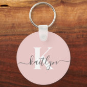 Porte-clés Élégant violet rose gris script Monogramme (Recto)