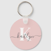 Porte-clés Élégant violet rose gris script Monogramme (Verso)