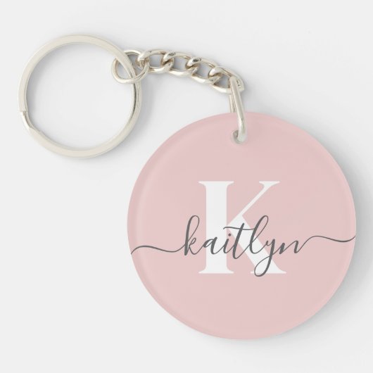 Porte-clés Élégant violet rose gris script Monogramme (Devant)