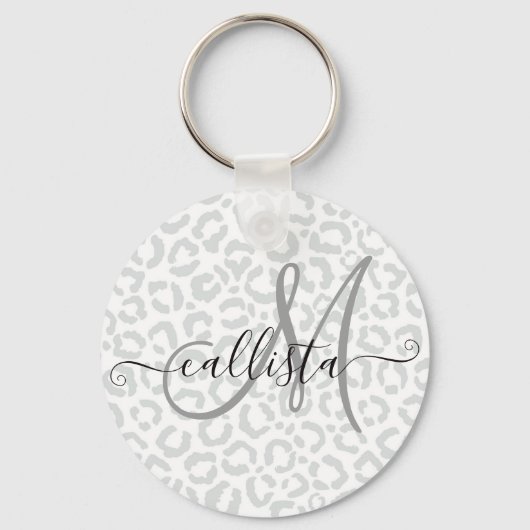 Porte-clés Elegant White Gray Leopard Cheetah Animal Print (Recto)