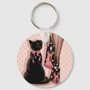 Porte-clés Elegant young woman and black cat