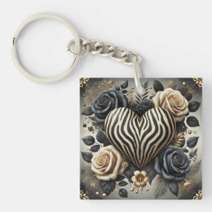 Porte-clés Elégant Zebra Print Heart & Rose