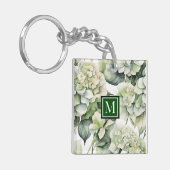 Porte-clés Elégante aquarelle blanche vert hydrangée florale (Devant gauche)