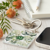 Porte-clés Elégante aquarelle blanche vert hydrangée florale (Devant Droit)