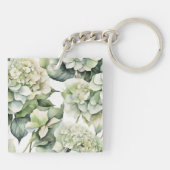 Porte-clés Elégante aquarelle blanche vert hydrangée florale (Dos)