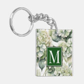 Porte-clés Elégante aquarelle blanche vert hydrangée florale (Devant gauche)