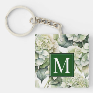 Porte-clés Elégante aquarelle blanche vert hydrangée florale