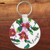 Porte-clés Elégante aquarelle moderne fleur sauvage rose fonc (Recto)
