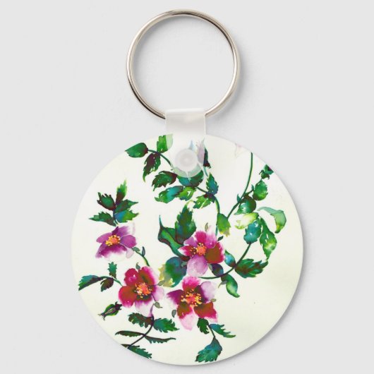 Porte-clés Elégante aquarelle moderne fleur sauvage rose fonc (Recto)