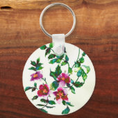 Porte-clés Elégante aquarelle moderne fleur sauvage rose fonc (Recto)