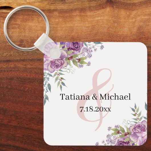 Porte-clés élégante aquarelle rose florale mariage faveur (Recto)