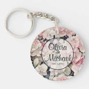 Porte-clés Elégante aquarelle rose hydrangées florales