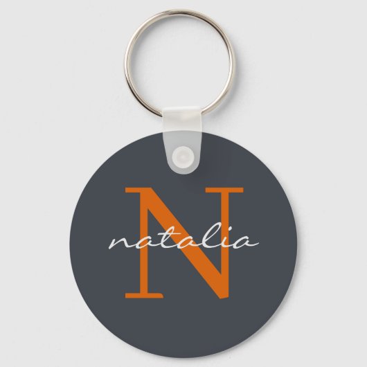 Porte-clés Élégante ardoise foncée avec orange monogramme (Recto)