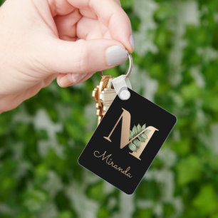 Porte-clés Élégante Botanique Monogramme Gold Lettre M Porte