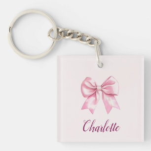 Porte-clés Élégante Bow et nom rose Porte - clé personnalis
