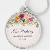 Porte-clés Élégante calligraphie Aquarelle Rose Jardin Mariag (Devant)