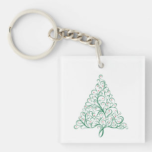 Porte-clés Élégante calligraphie rouge et verte Arbre de Noël