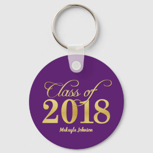 Porte-clés Élégante classe Purple & Gold de 2018 Graduation