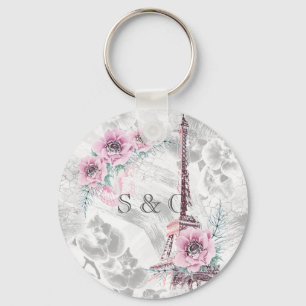 Porte-clés Elégante couronne de fleurs roses.