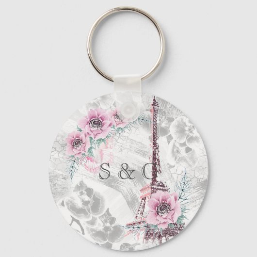Porte-clés Elégante couronne de fleurs roses. (Recto)