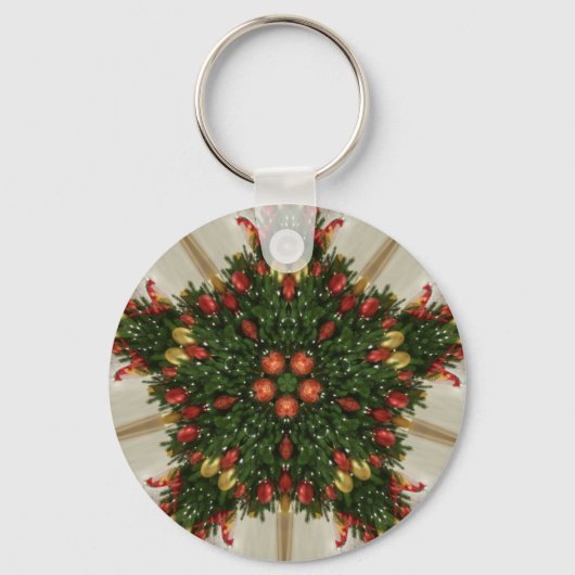 Porte-clés Élégante couronne de Noël Rouge Vert Kaleidoscopiq (Recto)