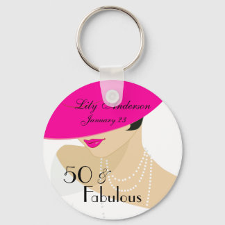 Porte-clés Elégante dame rétro 50 & Fabuleux perles roses cha