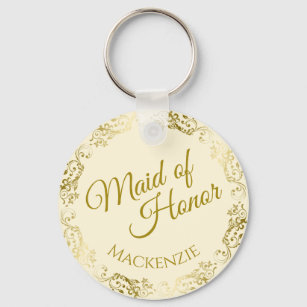 Porte-clés Élégante dentelle d'or sur crème Maid of Honor Mar