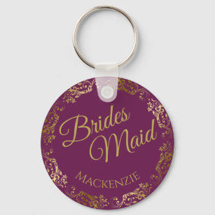 Porte-clés Elégante dentelle d'or sur Magenta Bridesmaid Mari