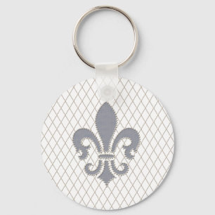 Porte-clés Elégante fleur de Lys en gris et blanc