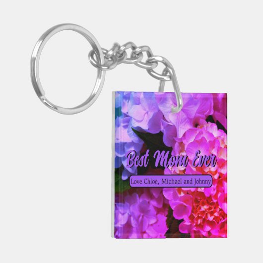 Porte-clés Elégante flore rose chaud violet hydrangée (Devant gauche)