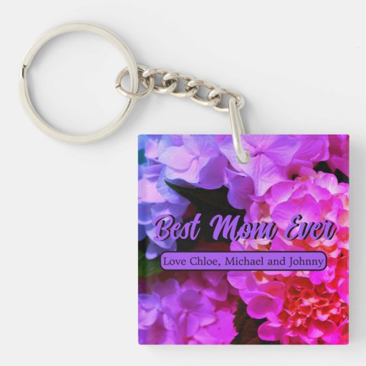 Porte-clés Elégante flore rose chaud violet hydrangée (Devant)