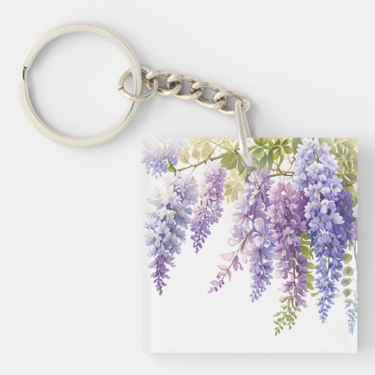 Porte-clés Elégante glycine violette d'aquarelle violet fleur (Devant)