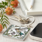 Porte-clés Élégante illustration de colibri botanique boho ch (Devant Droit)
