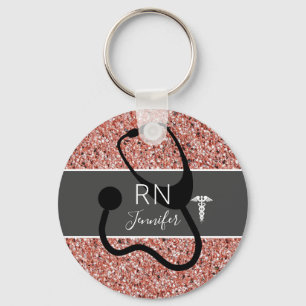 Porte-clés Élégante infirmière RN Caduceus Rose Gold Personna