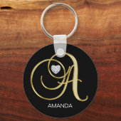 Porte-clés Élégante Lettre A Personnalisée Monogrammée Or (Recto)