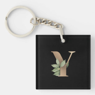 Porte-clés Élégante lettre d'or monogramme botanique Y