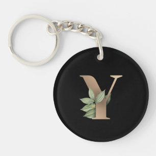 Porte-clés Élégante lettre d'or monogramme botanique Y